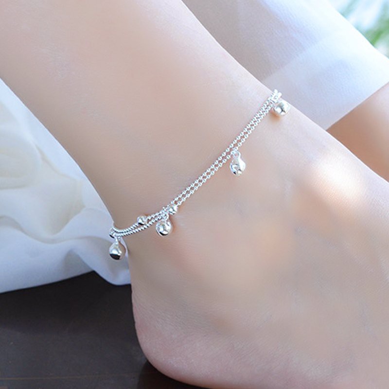 Lắc chân nữ nhiều chuông lục lạc xi bạc 925 trắng sáng dễ thương - namimi