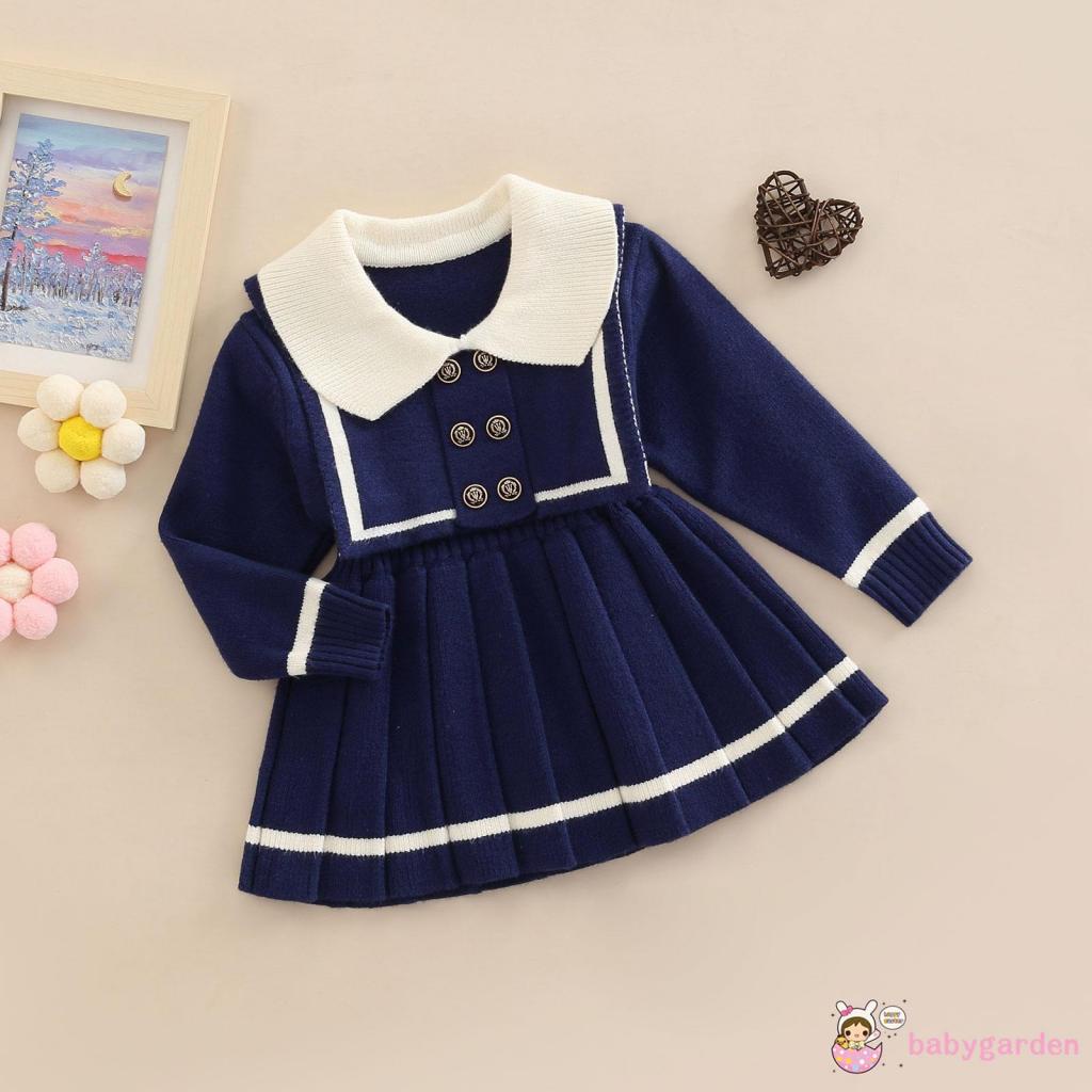 Áo Liền Quần Dài Tay Cổ Thủy Thủ Màu Sắc Tương Phản Cho Bé Gái 6 Tháng-3 Tuổi