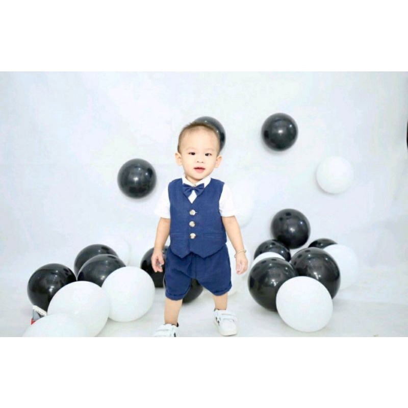 Bộ Vest Gile 3-23kg Cho Bé Trai Mặc Sinh Nhật, Thôi Nôi - Set Công Tử Màu Kem - Xanh - Caro Nâu Cho Các Bé Mặc Đồ Đôi