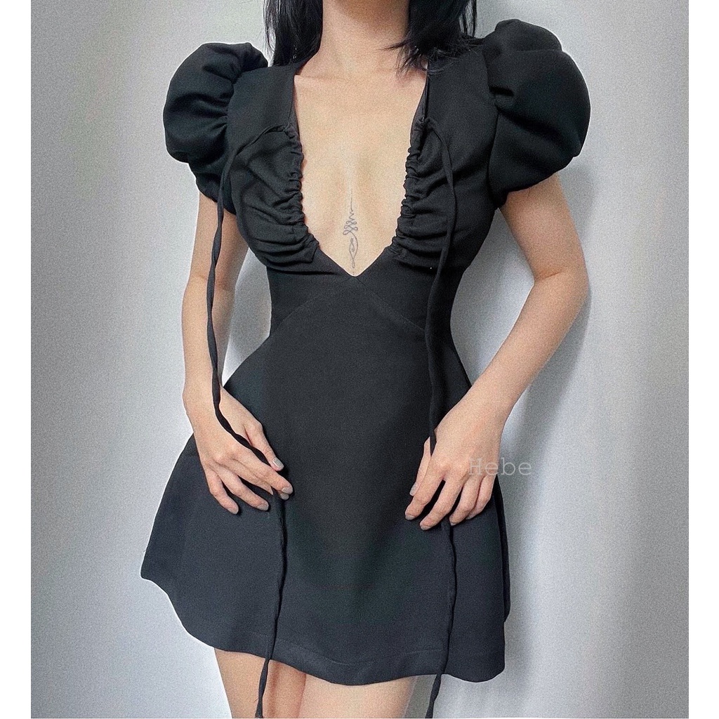 Đầm chữ a khoét ngực dáng xòe mini thiết kế Emilyshop ulzzang