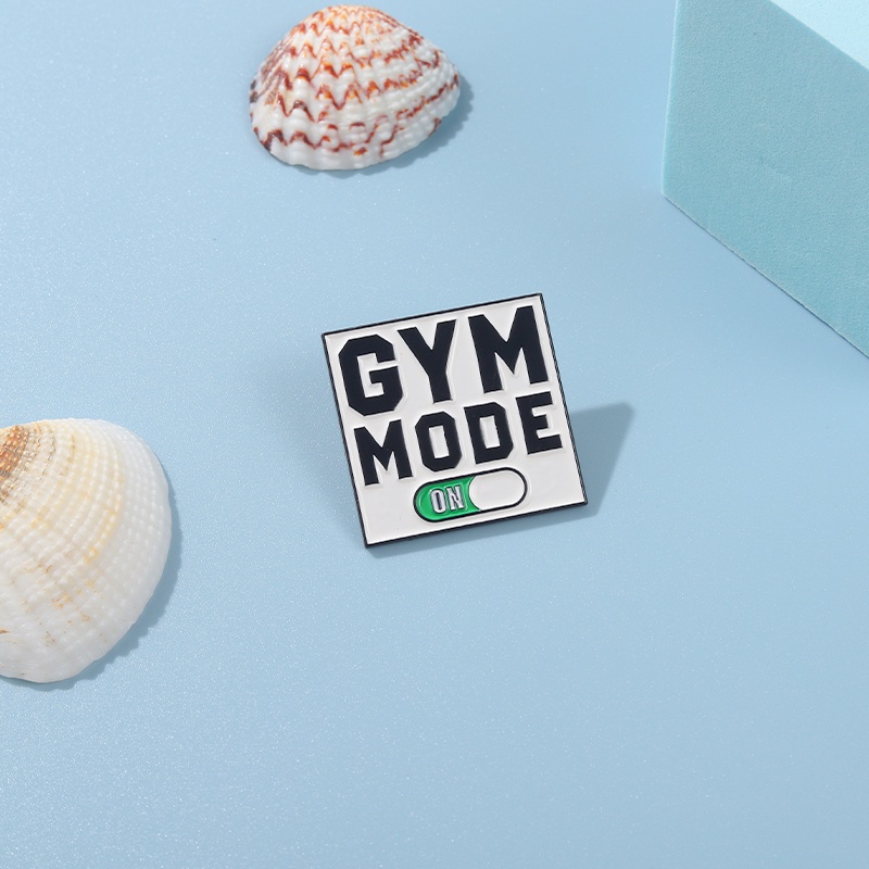 Ghim Cài Áo Hình Vuông Tráng Men Khắc Chữ &quot;GYM MODE&quot; Dùng Làm Quà Tặng/Túi Xách/Túi Xách