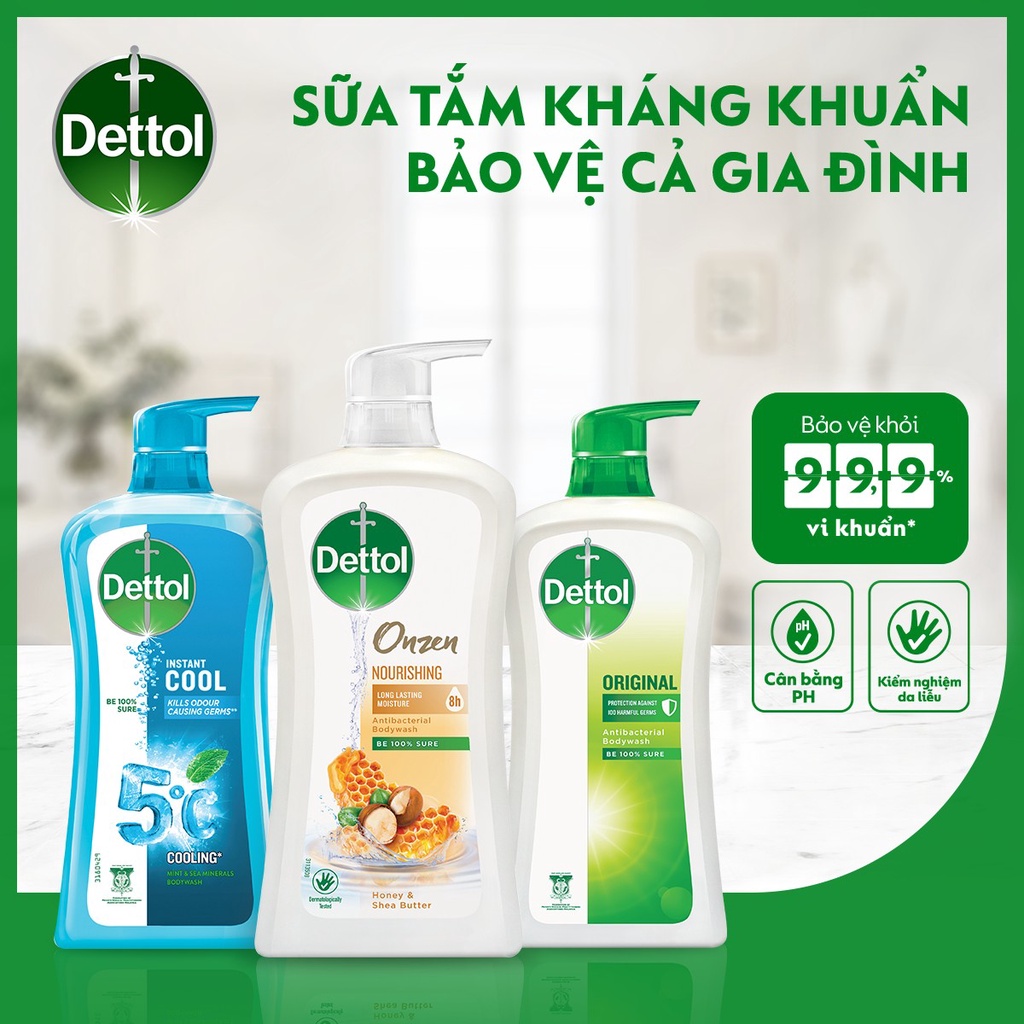 Sữa tắm Dettol kháng khuẩn an toàn dịu nhẹ da, bảo vệ gia đình, mát lạnh, dưỡng ẩm [Original/ Cool/ Onzen]