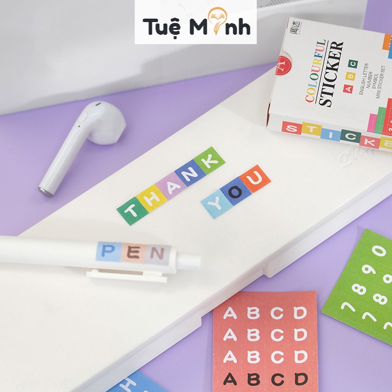Sticker chữ cái, số ký hiệu hộp 48 tờ STI52 sticker chữ tiếng anh alphabet dán sổ, take note