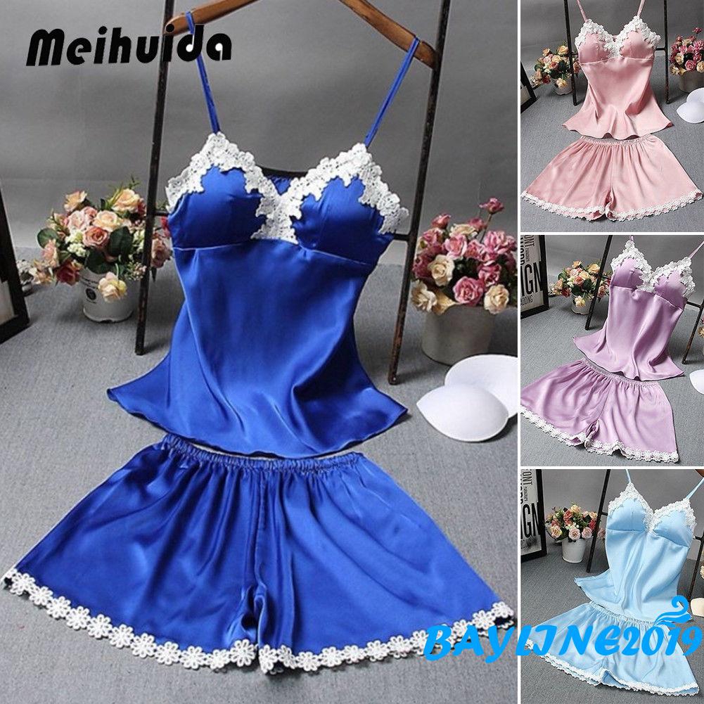 Đồ ngủ lụa satin phối ren quyến rũ cho nữ