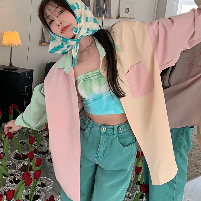 SUXI Áo Sơ Mi Tay Dài Chống Nắng Màu Sắc Tương Phản Thời Trang Mùa Hè Cho Nữ