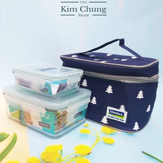 Bộ hộp cơm thủy tinh Glasslock 1000ml chia ngăn và 400ml túi Hàn Quốc