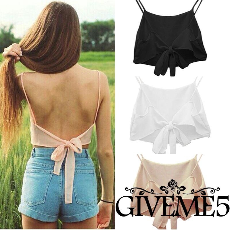 Áo hai dây nữ phối nơ hở lưng quyến rũ