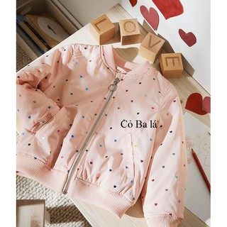 Áo khoác gió bomber hoạ tiết tim màu hồng H&M xuất xịn