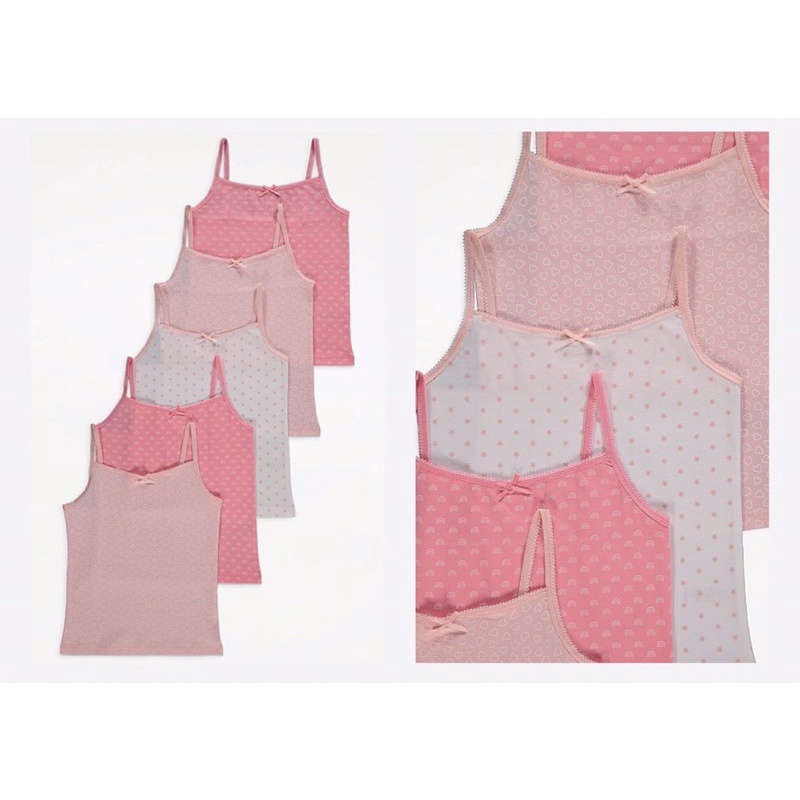 Set 5 áo hai dây tông màu hồng nhẹ săn sale Geo Uk sz từ 5-6y đến 9-10y (form nhỏ)