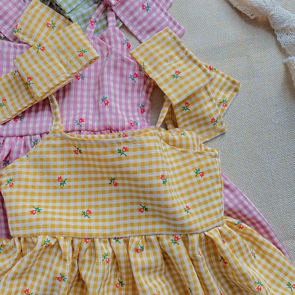 Váy cho bé gái 2 dây caro hoa nhí nơ vai sơ sinh 1 2 3 4 tuổi MINTSCLOSET Mint's Closet - GV0067