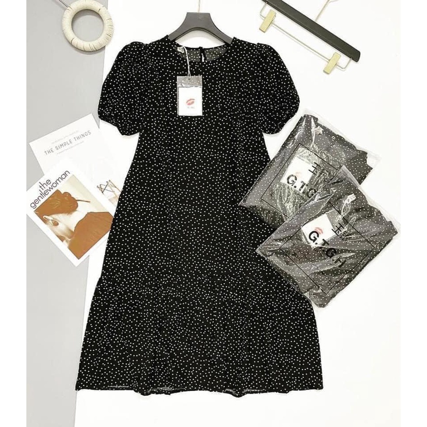 Váy bầu, váy babydoll dáng suông chấm bi chất vải lụa tằm mặc mềm mát thoải mái cho mẹ bầu