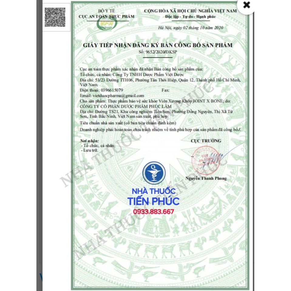 XƯƠNG KHỚP JOINTXBONE VIỆT DƯỢC - Hỗ trợ giảm đau mỏi xương khớp, làm trơn ổ khớp, thoái hóa khớp - Nhà thuốc Tiến Phúc