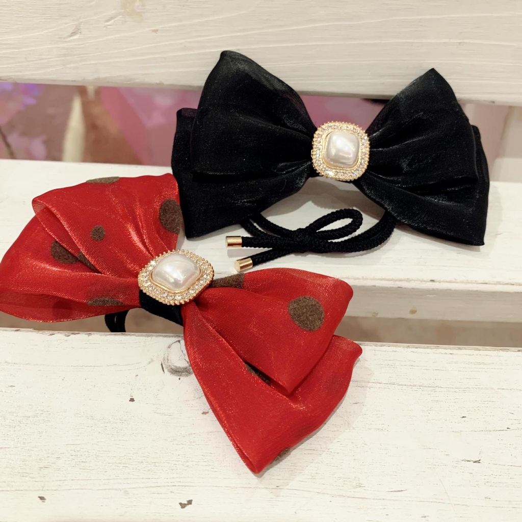 Dây buộc tóc Haimeikang thiết kế nơ đính ngọc trai giả xinh xắn cho nữ