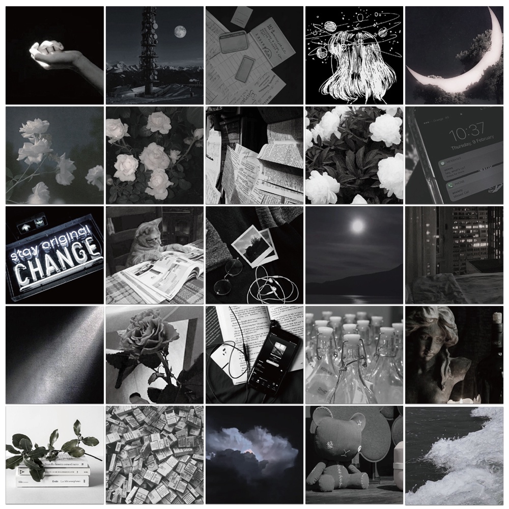 Set 50 miếng dán chống thấm nước họa tiết Graffiti màu trắng đen trang trí máy tính/máy tính/điện thoại