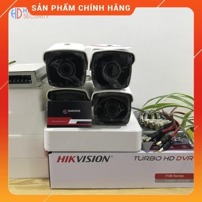 Trọn bộ 4 camera Siêu hồng ngoại Hikvision DS-2CE17D0T-IT5 2MP, hồng ngoại 80m, đầy đủ phụ kiện