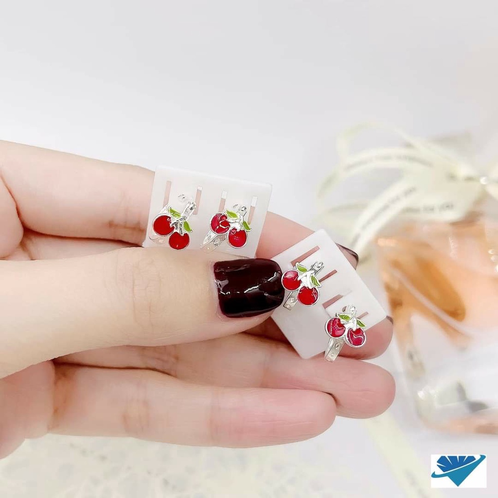 Khuyên tai bạc quả cherry cho bé, khuyên tai bạc ta cho bé