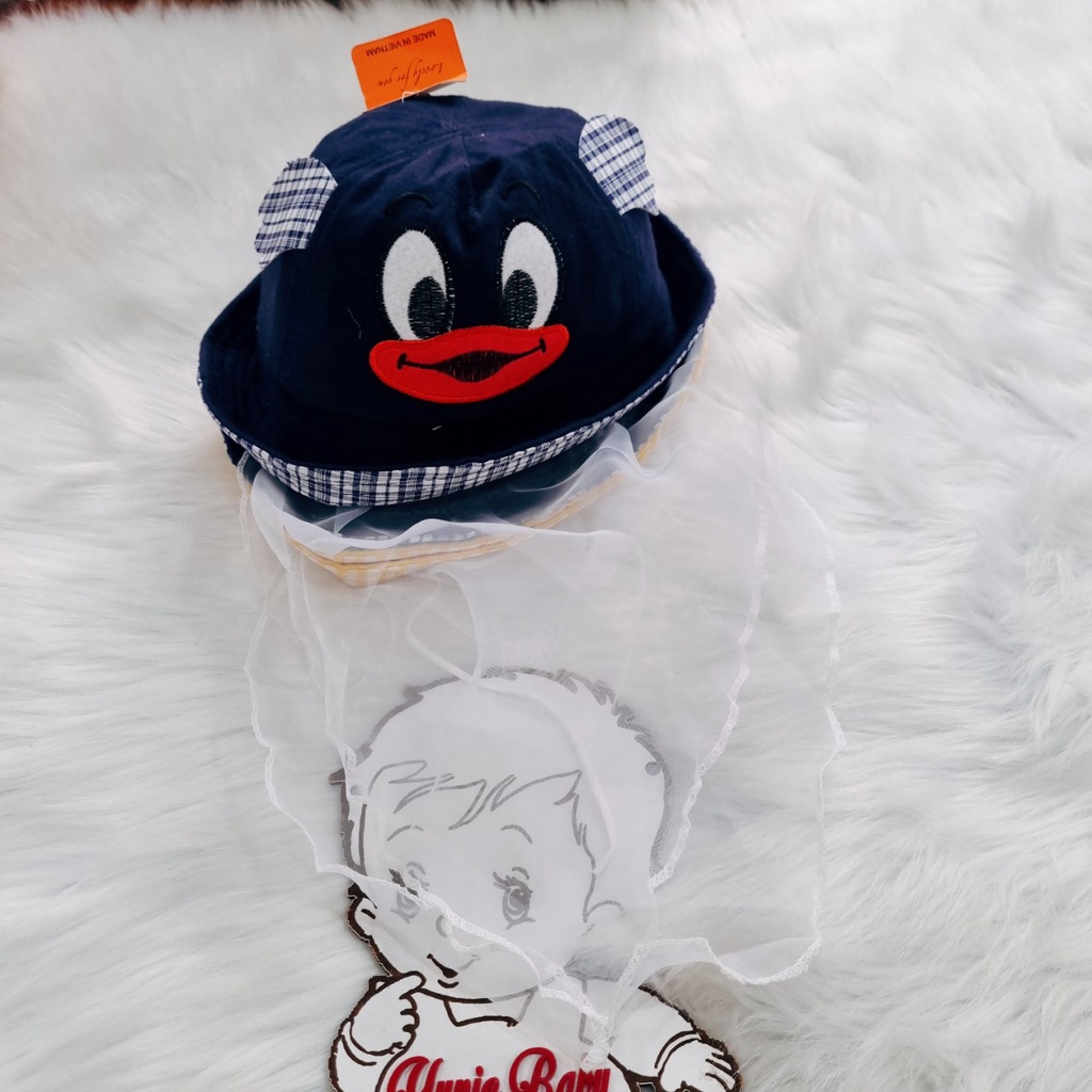 Mũ Kèm Khăn Voan Chống Bụi Cản Gió, Nón Có Lưới Che Cho Bé Có Dây