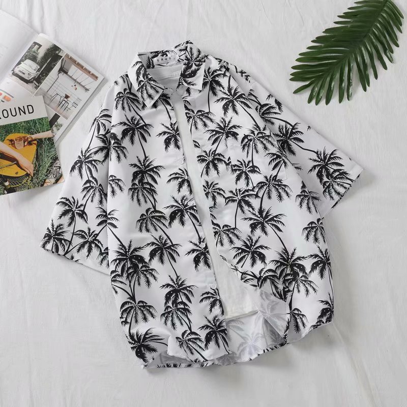 Áo Sơ Mi Nam Tay Ngắn In Hình Cây Dừa Phong Cách Mùa Hè Size M-3Xl