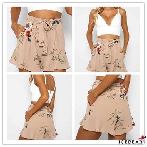 A2R-Women Bandage Chiffon Floral Shorts Stretch Waist Casual Beach Short Hot Pants