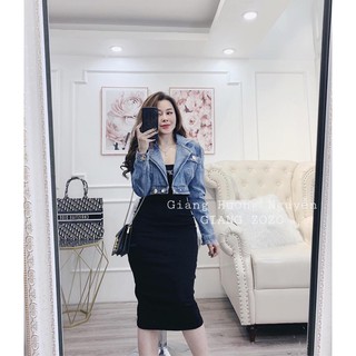 Set đầm body đen áo khoác jean cá tính