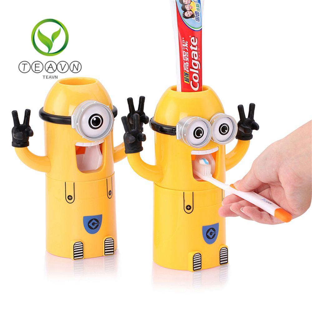 Giá Đỡ Bàn Chải Đánh Răng / Cốc Súc Miệng Gắn Tường Không Cần Đục Lỗ Hình Minions Dễ Thương Cho Bé