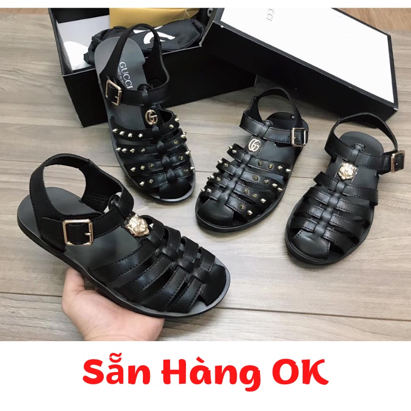 Dép rọ Gucci, Dép da sandal GC quai hậu Gc quai da cao cấp đế cao su hot trend unisex 2022 [ Sẵn Hàng ]