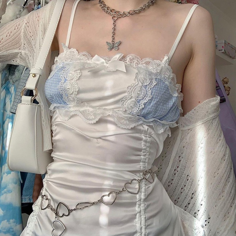 Brroa Đầm Dây Mảnh Phối Ren Xếp Ly Dây Rút Phong Cách Harajuku Lolita Gợi Cảm Ngọt Ngào Dễ Thương Cho Nữ