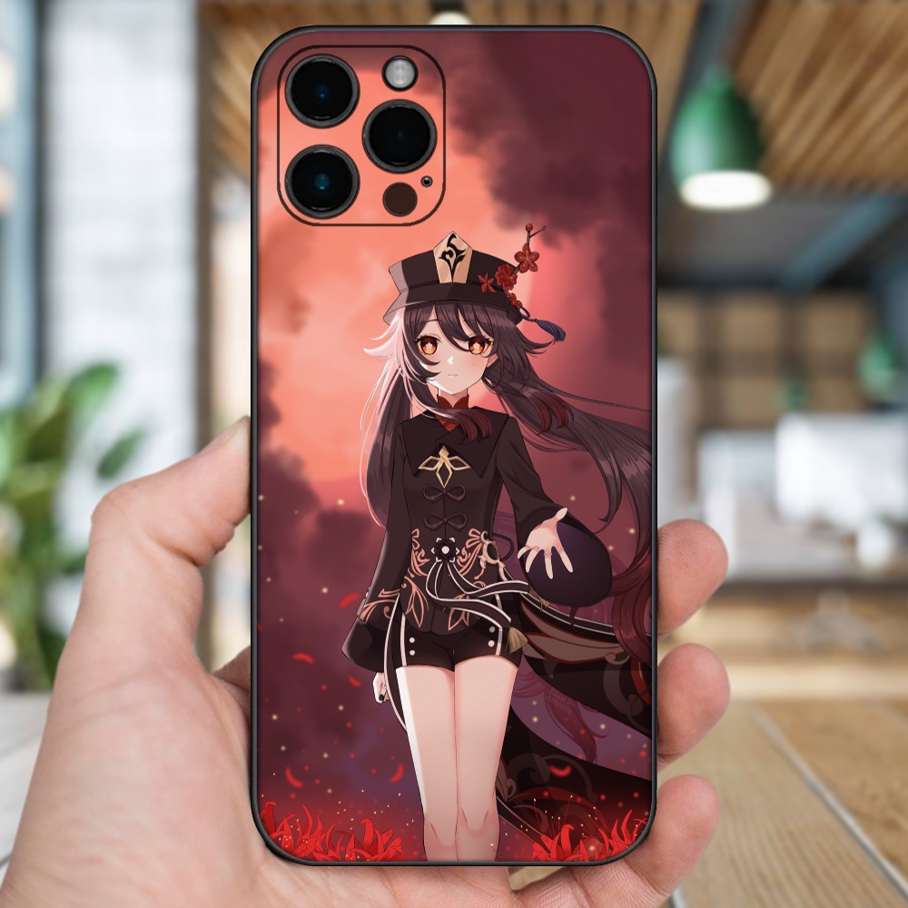Ốp lưng iPhone 12 Pro Max dẻo đen cạnh vuông in hình Hutao Genshin Impact