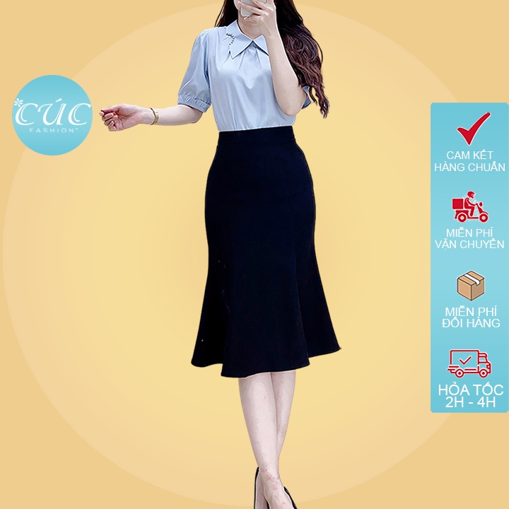 Chân váy Cúc Fashion cao cấp dự tiệc dáng dài bút chì màu đen thời trang công sở đẹp đầm nữ đuôi cá 7cm CV859