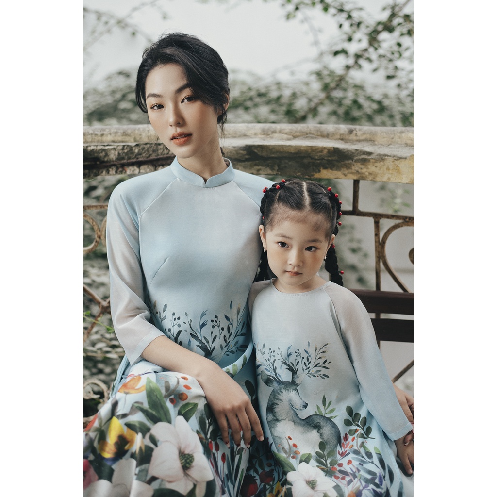 Kid áo dài xanh con nai, quần xanh 1AD2042 ADORE DRESS