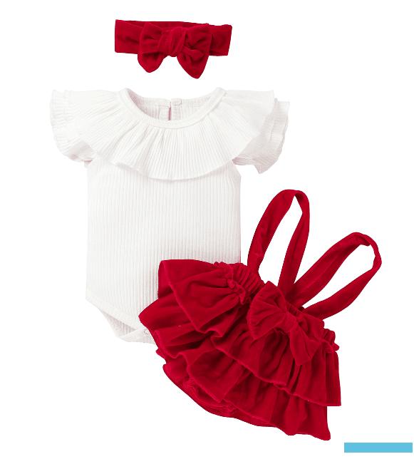 Set Áo Liền Quần + Băng Đô Nơ Đáng Yêu Cho Bé Gái