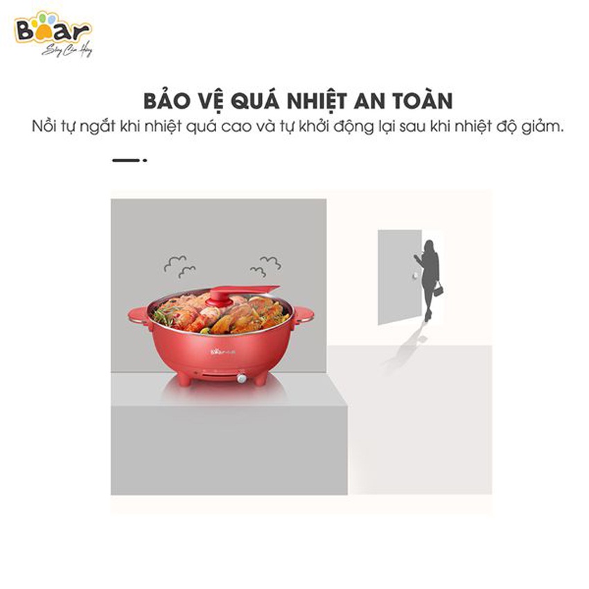 Nồi lẩu điện đa năng Bear 4L 1500W, nồi lẩu nướng đa năng 3in1, HomeMart – Hàng chính hãng bảo hành 6-18 tháng