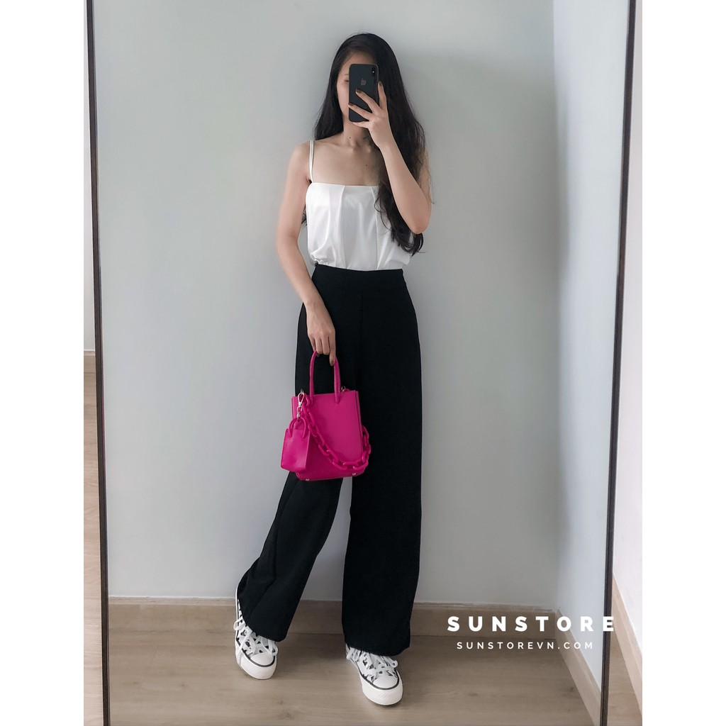 Quần ống rộng culottes suông dài chất dày cao cấp lưng cao 2 màu đen be hình thật