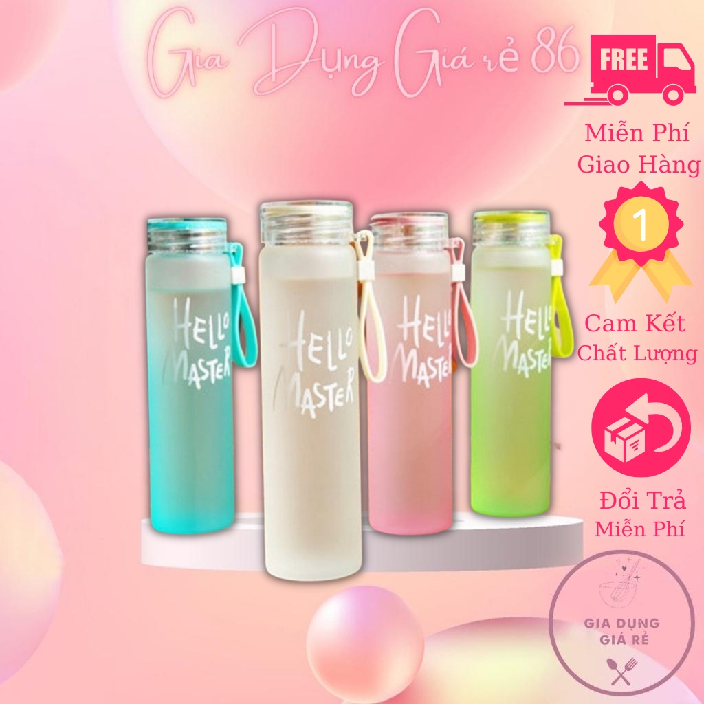 Bình nước thủy tinh hello master 480ml