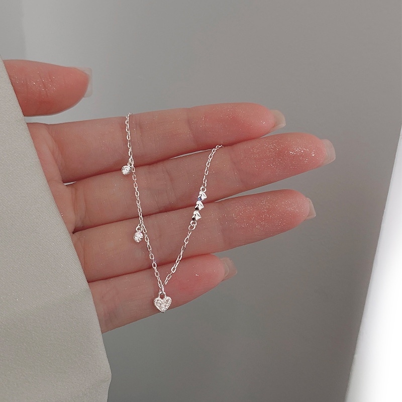 Vòng tay nữ lắc tay nữ bạc s925 trái tim đính đá và 2 viên pha lê tròn tua rua Cá jewelry LTB162
