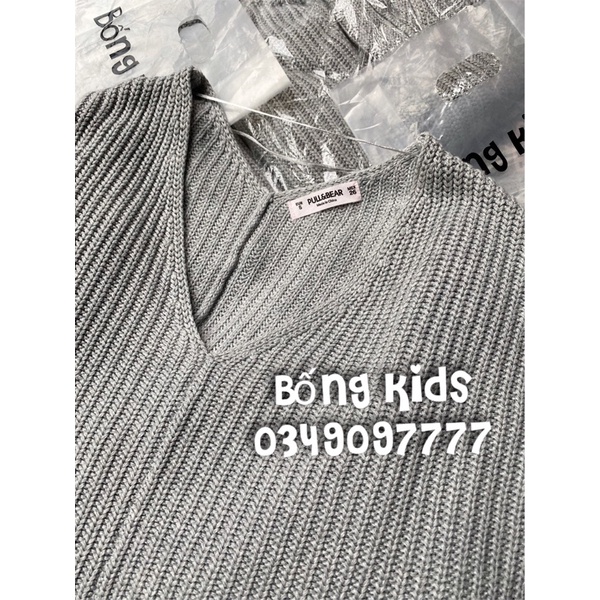 Áo Len Nữ Cổ V Dệt Mắt Xích Dáng Rộng Ghi Xám PB