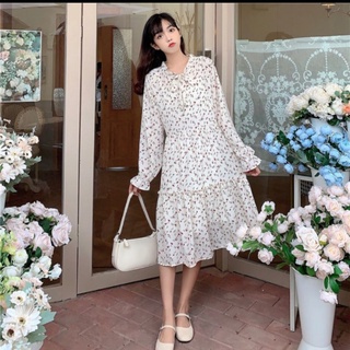 Đầm hoa nhí 3tầng nơ cổ tiểu thư vintage