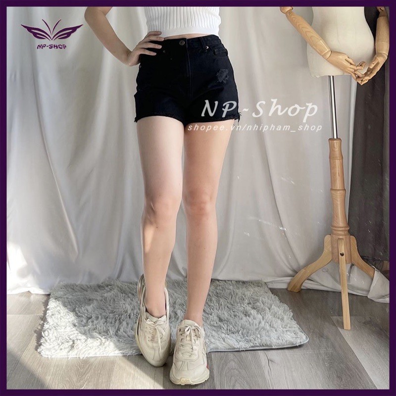 Quần short jean nữ⚡️ quần đùi bò màu đen kiểu rách lai tua rua Nhipham shop