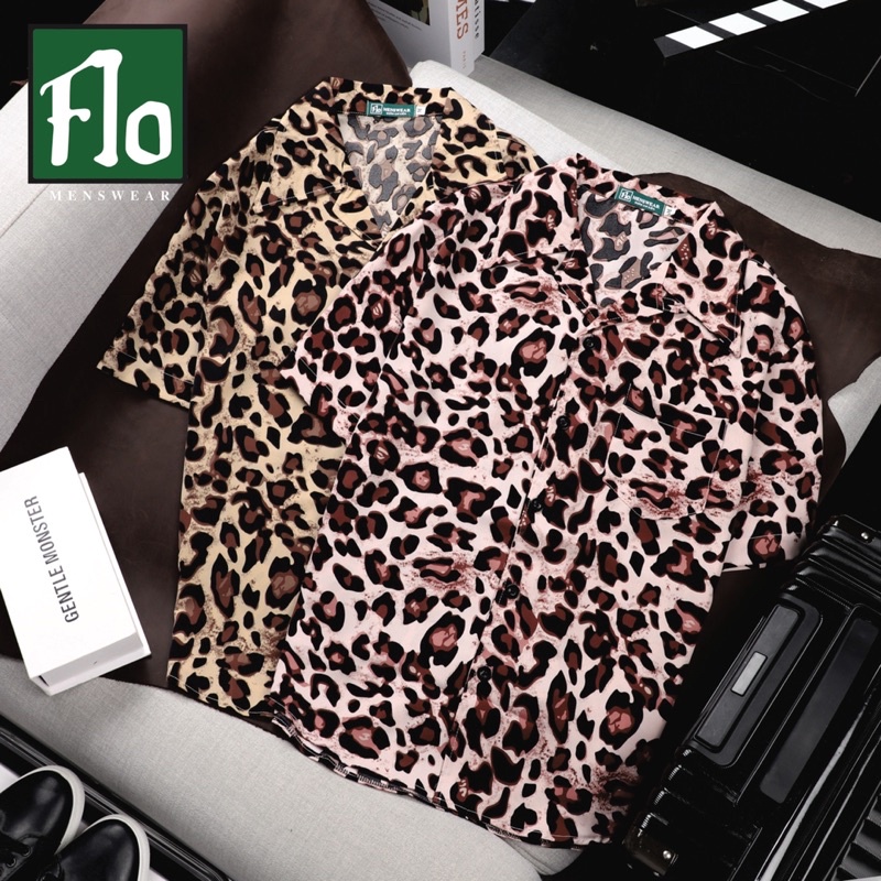 Áo sơ mi FLO MENSWEAR tay ngắn họa tiết da beo chất lụa mango không nhăn