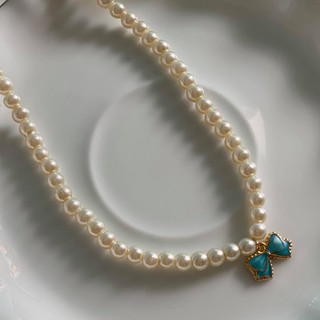 Lily bow choker | vòng cổ choker đính hạt ngọc mặt đá hàn quốc
