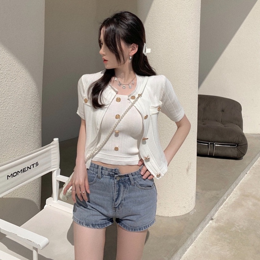 Áo cardigan ZHELIHANGFEI dệt kim mỏng tay ngắn phong cách retro mùa hè 2022