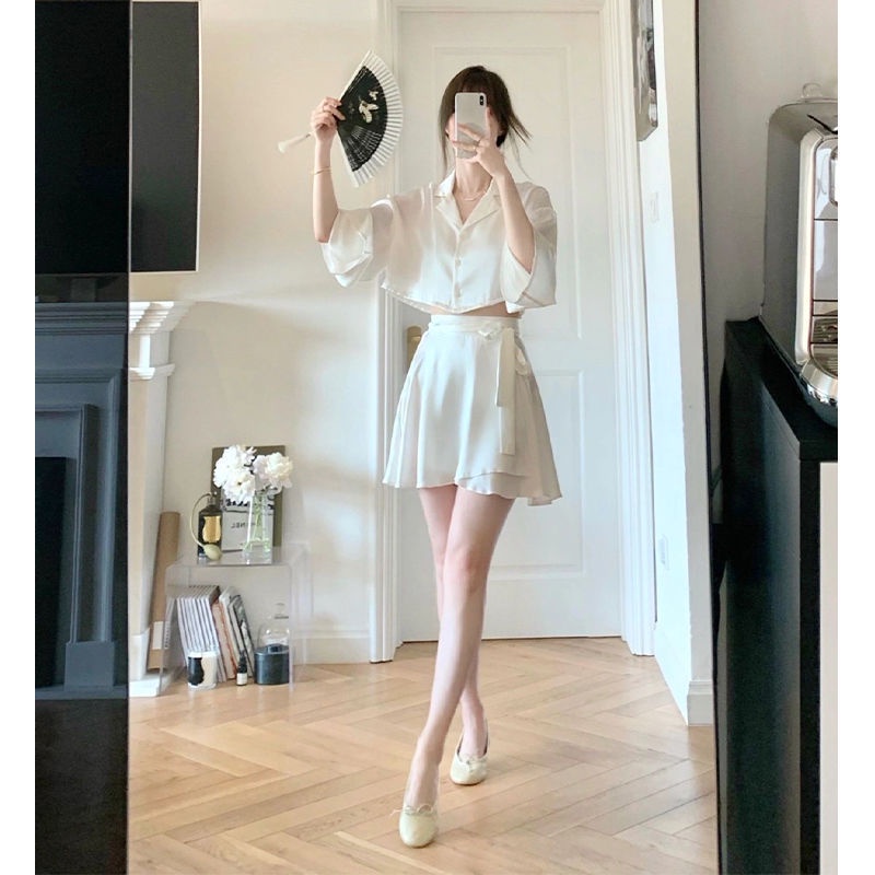 FXDAZI Sản Phẩm Mới Mùa Hè!Bộ Đồ Hai Mảnh Áo Tay Loe Ngắn Eo Cao Phong Cách Pháp Thời Trang Mùa Hè Dành Cho Nữ 2022
