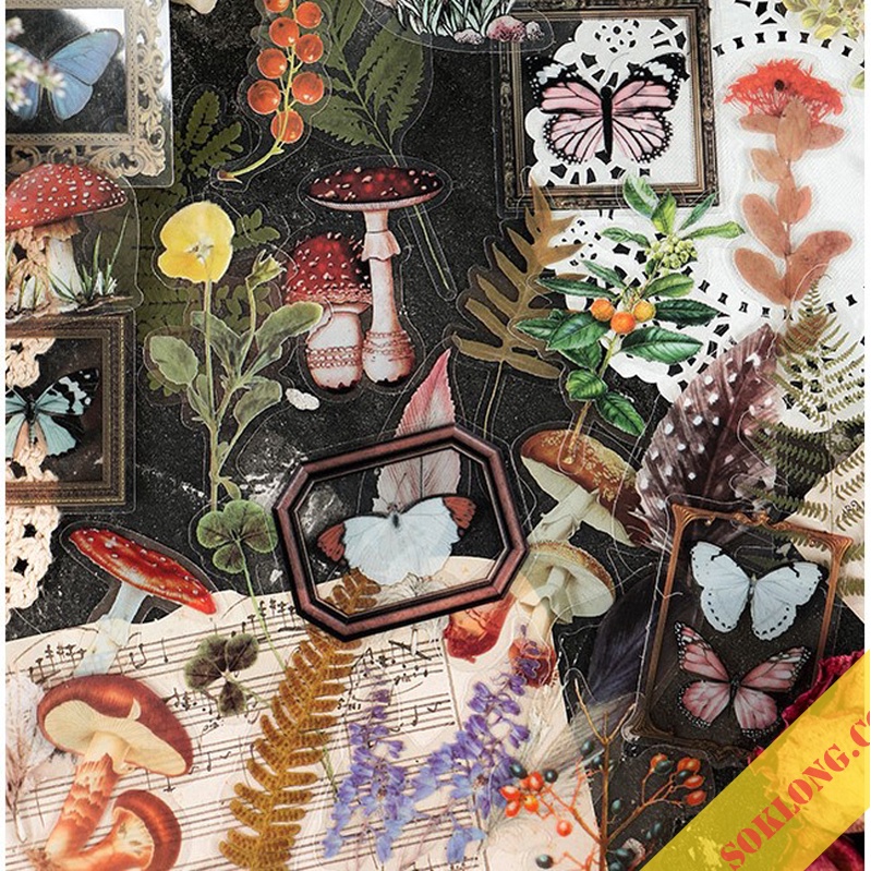 Bộ 40 Sticker hoa lá cỡ lớn trong suốt dán trang trí sổ tay, album, thiệp Tuệ Minh