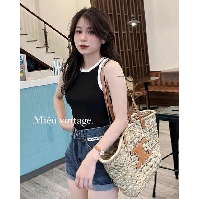 [Ảnh thật/Video]Áo ba lỗ tăm bo viền trắng thể thao Áo ba lỗ hàng Quảng Châu