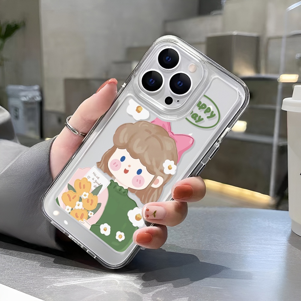 Ốp Điện Thoại Trong Suốt Hình Cô Gái Bó Hoa Cho iphone 14ProMax 14Plus 13 11 12 7Plus X XR XS Max