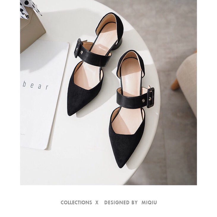 Giày búp bê nữ kiểu dáng gót tròn 6cm thời trang, kết hợp đai khoá sang trọng, SB47 - November House