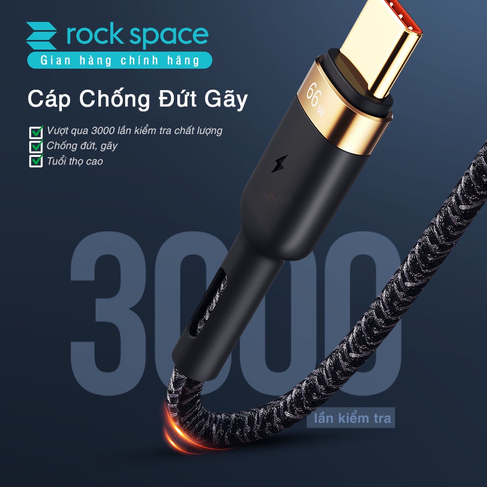 Dây cáp sạc nhanh chính hãng ba đầu Rockspace G18  dây dù, sạc 3 thiết bị cùng lúc, BH 12 tháng