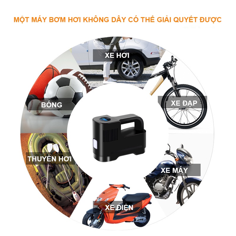 Bơm lốp xe hơi đa năng không dây mini SUITU 12v-120 w nhỏ gọn, pin 6000 mah sạc usb có đồng hồ đo áp suất