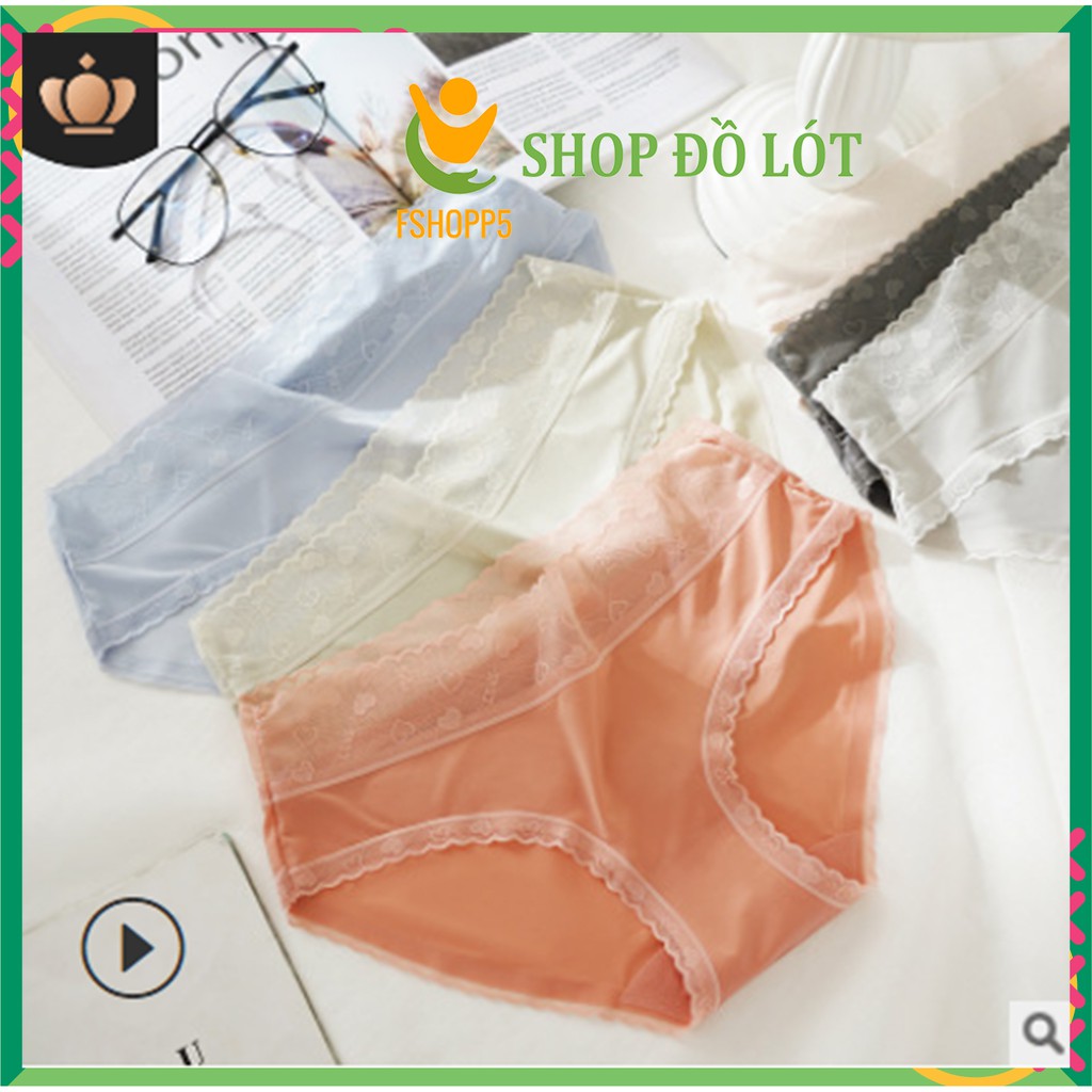 SET 3 Quần lót lụa lạnh CAO CẤP viền ren tim cạp cao không lộ viền cực dễ thương LOTNU13