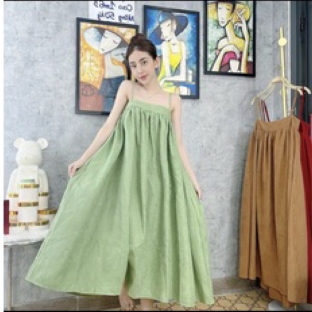 Đầm Dây Babydoll Da Lộn Fom Rộng Siêu Cưng Có Túi